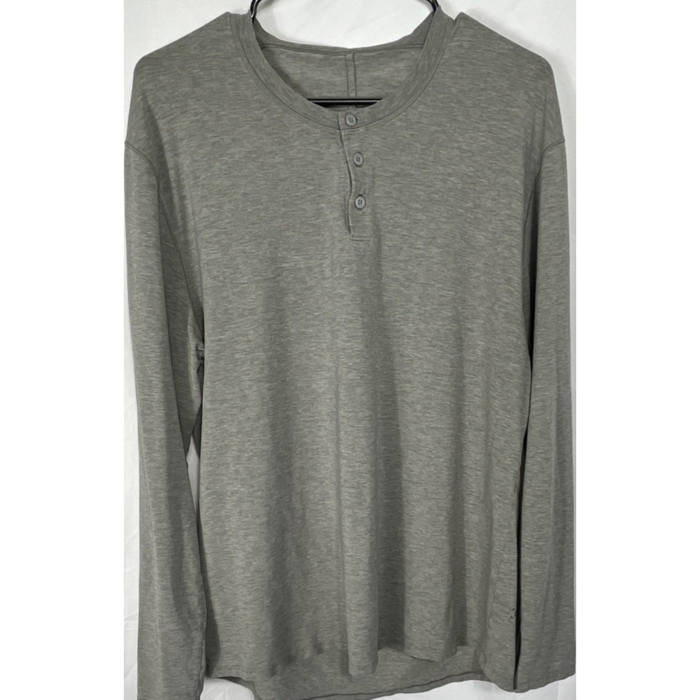 Lululemon Men's L Gray Cotton Jersey Henley Long Sleeve Button T-Shirt